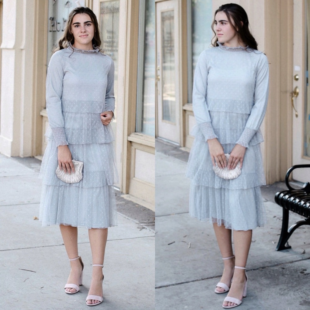 Elegant Light Blue Layered Dress